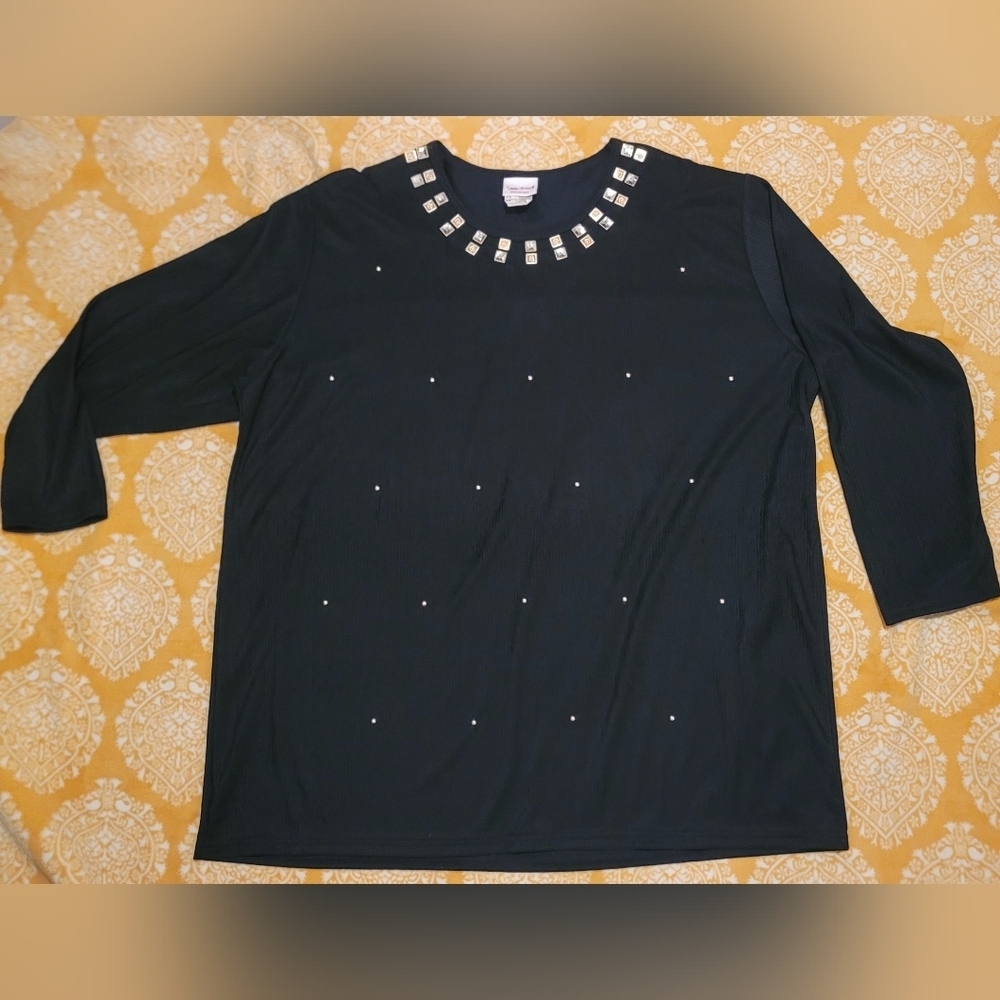 Vintage Bobbie Brooks Plus Size 22 Black Long Sleeve Top With Gorgeous Details - Picture 2 of 8